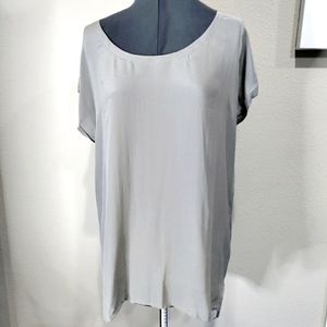 Eileen Fisher grey 100% silk blouse women's size Medium